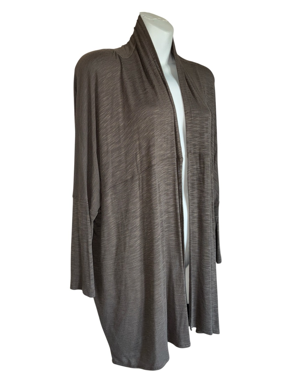 Ronen Chen Cardigan, women's 6, Taupe Brown, Ruched Back, Open-Front. Euc